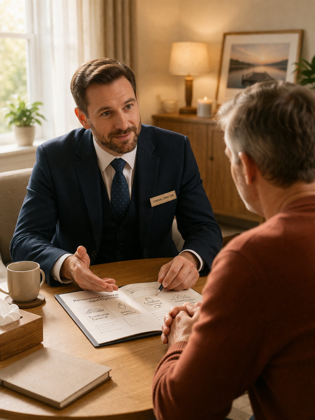 Funeral director helping a client