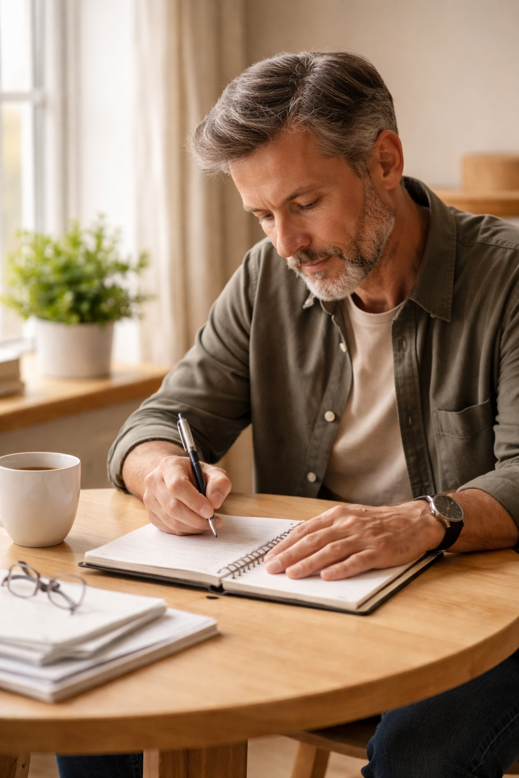 Man writing a to do list