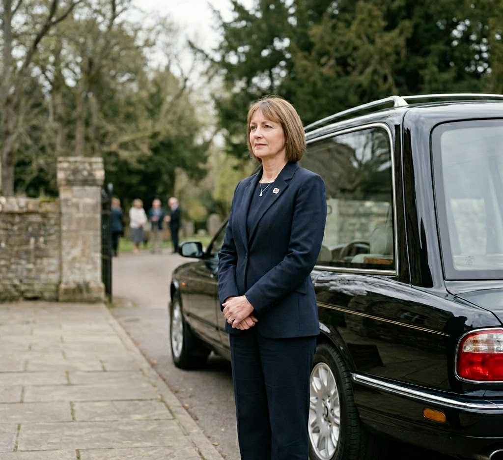 Funeral director outside a church